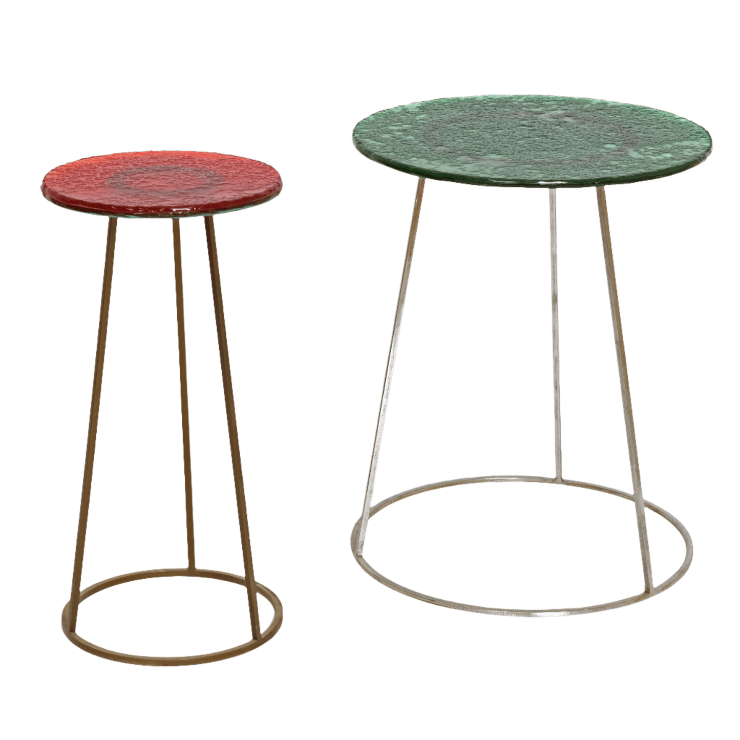 Glass-topped round side tables