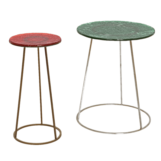 Glass-topped round side tables