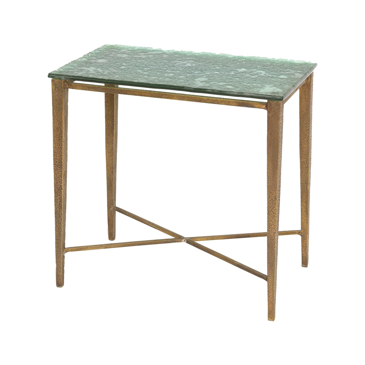 PAIR OF BRASS / GLASS SIDE TABLES (GREEN)
