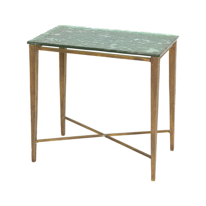 PAIR OF BRASS / GLASS SIDE TABLES (GREEN)