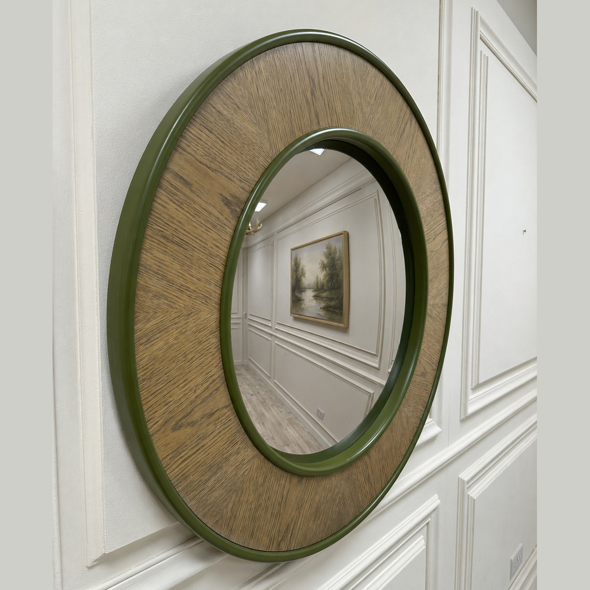 Oak Mirror with Green Rim
